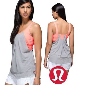 LULULEMON • Run Times Tank Sports Bra Drawstring Grey Neon Orange - Size 4
